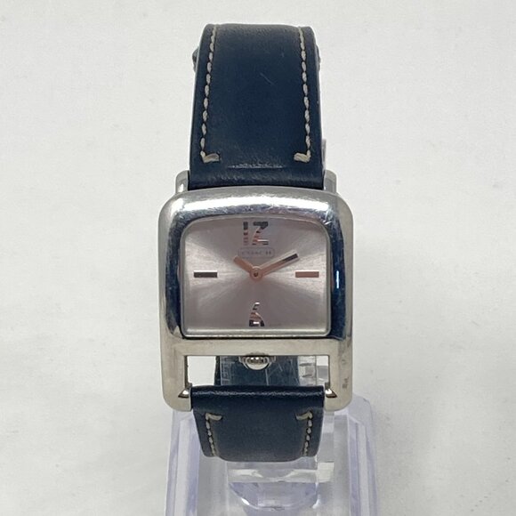 Coach Watch Women 29mm Silver Tone Swiss Made Black Leather New Battery 8.25" - Picture 3 of 15